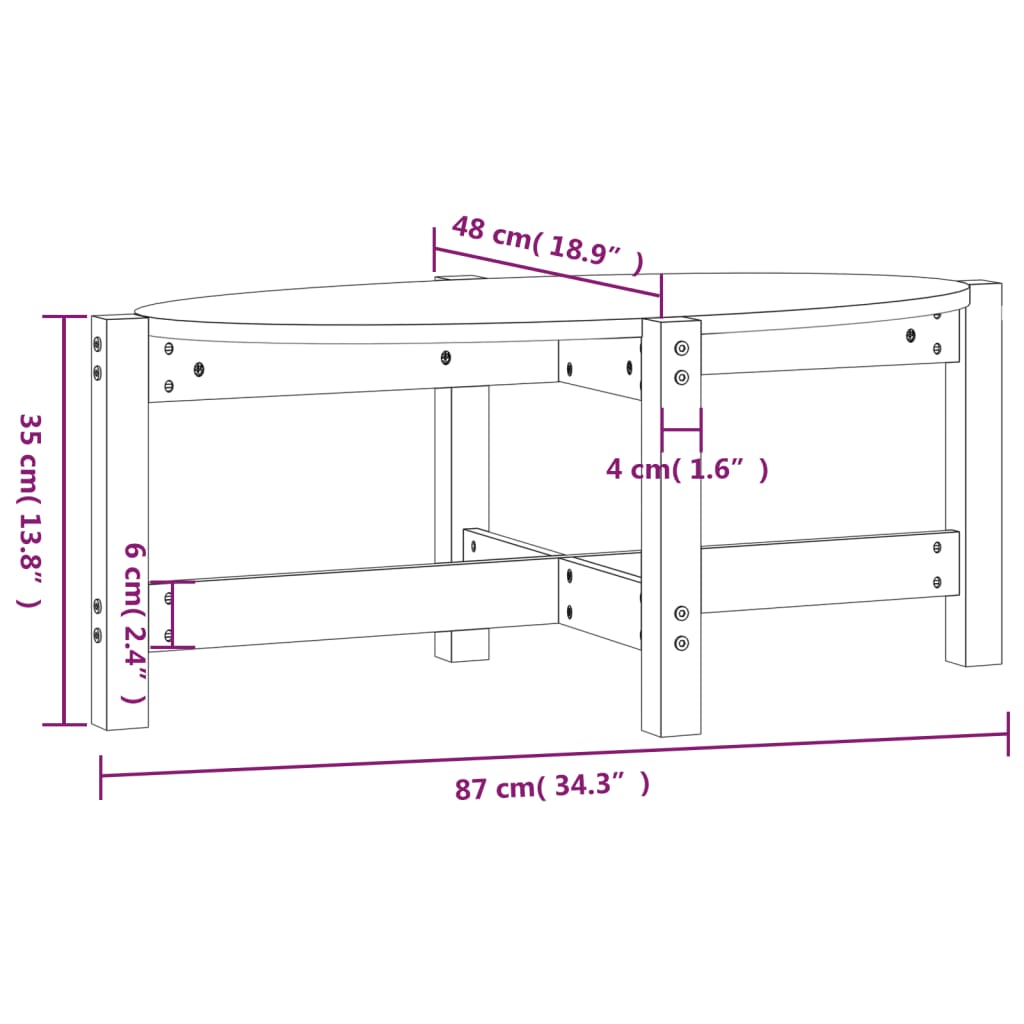Tavolino da Salotto 87x48x35 cm in Legno Massello di Pino | homemem39