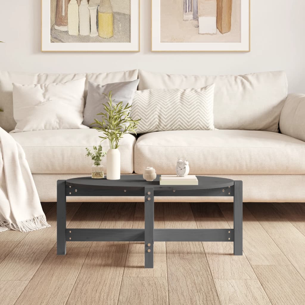 Tavolino da Salotto Grigio 87x48x35cm in Legno Massello di Pino | homemem39