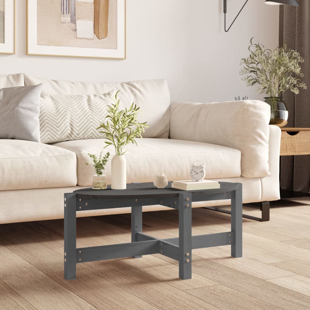 Tavolino da Salotto Grigio 87x48x35cm in Legno Massello di Pino | homemem39