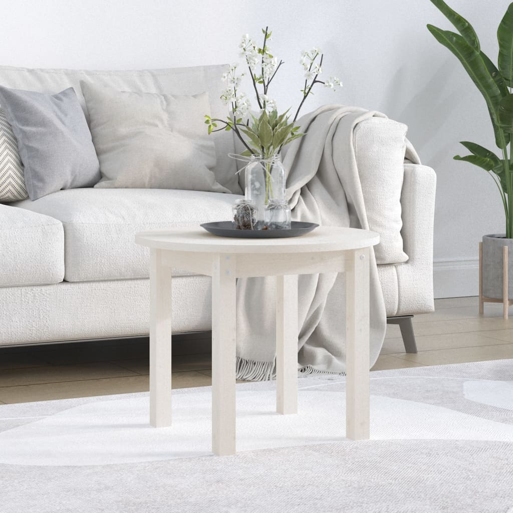 Tavolino da Salotto Bianco Ø 55x45 cm in Legno Massello di Pino | homemem39