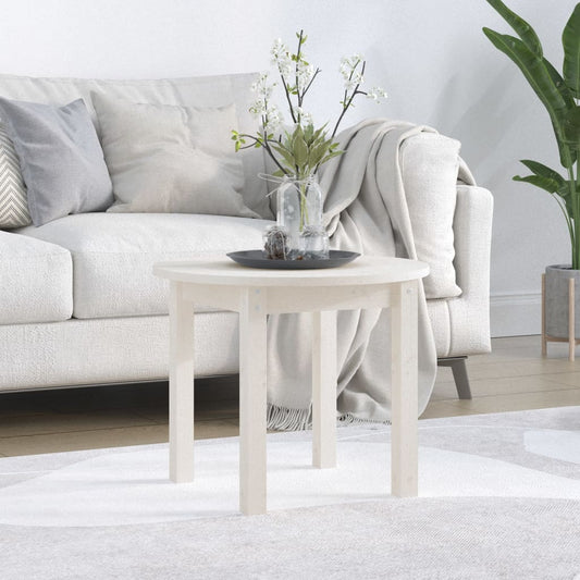 Tavolino da Salotto Bianco Ø 55x45 cm in Legno Massello di Pino | homemem39