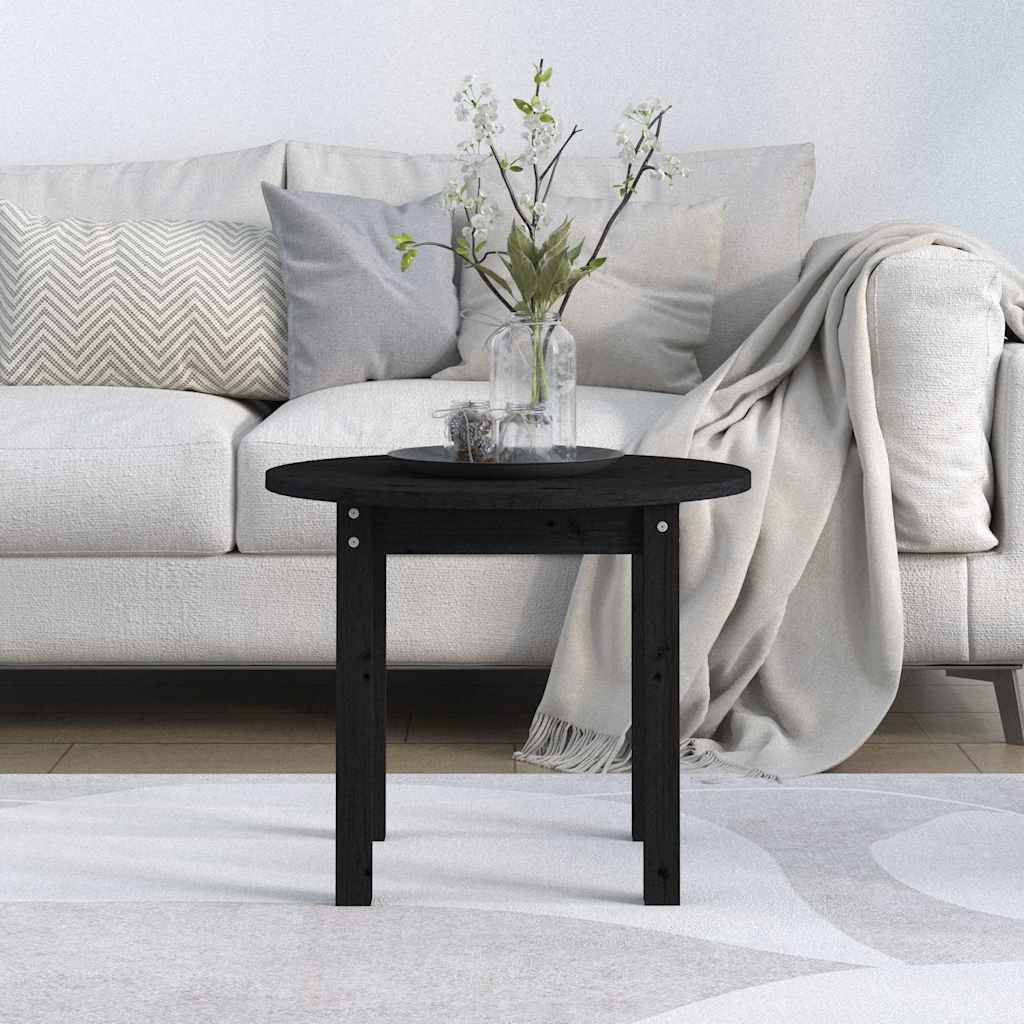 Tavolino da Salotto Nero Ø 55x45 cm in Legno Massello di Pino