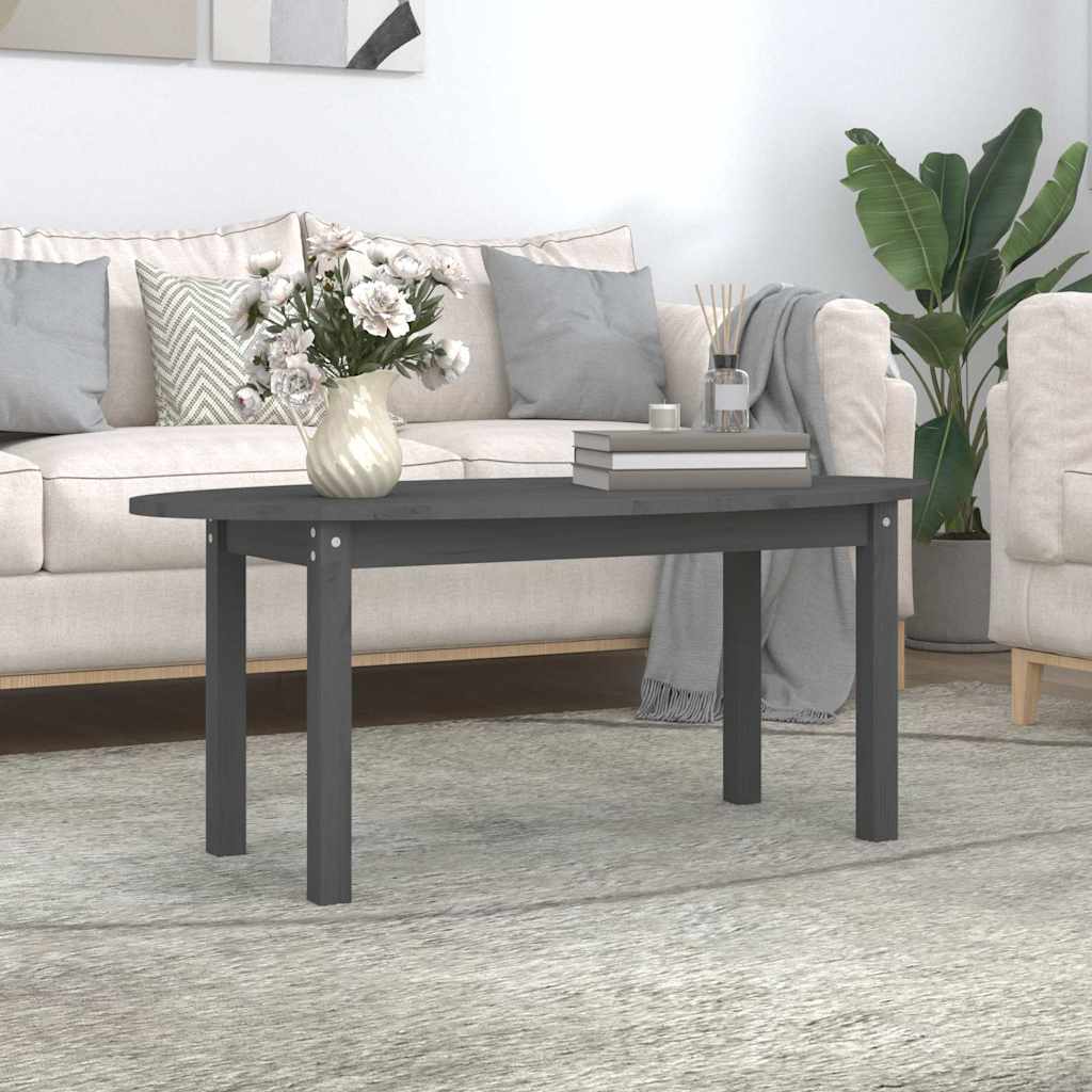 Tavolino da Salotto Grigio 110x55x45 cm Legno Massello di Pino