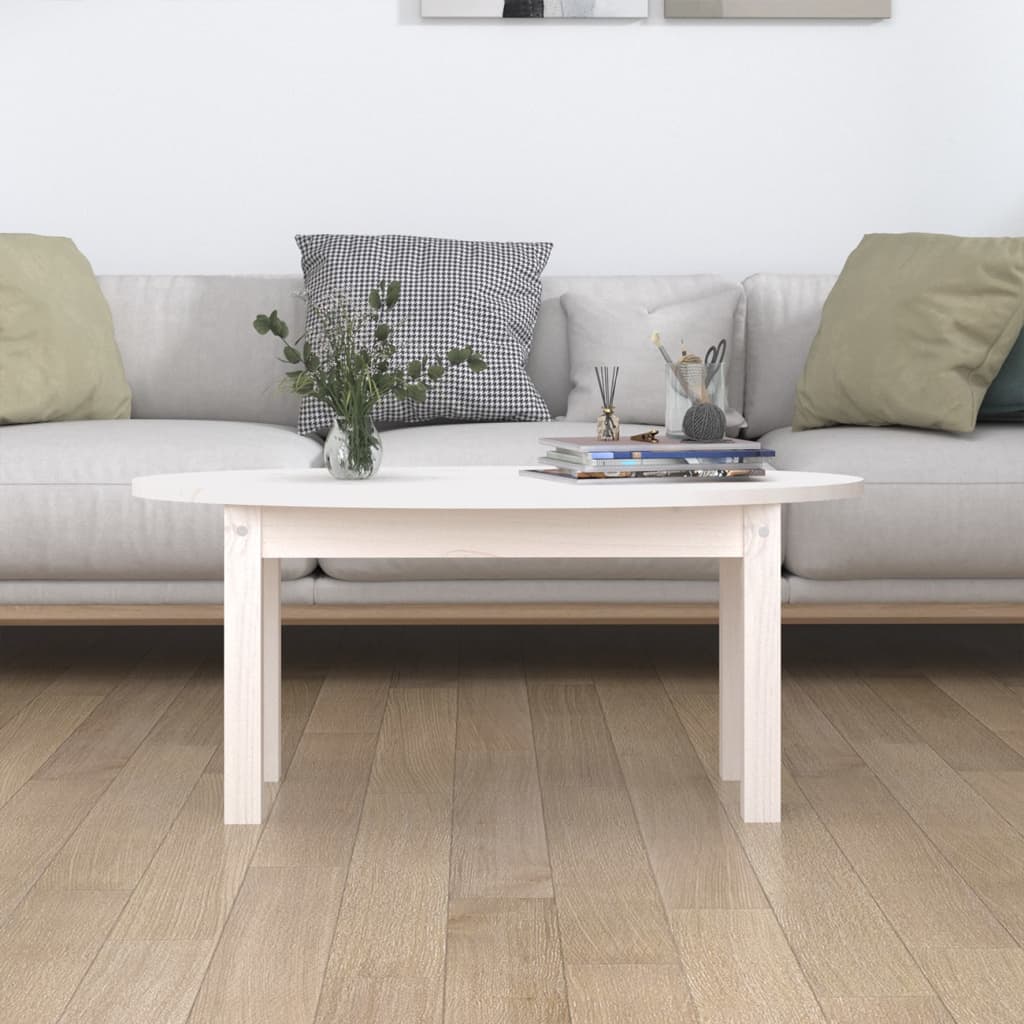 Tavolino da Salotto Bianco 80x40x35 cm Legno Massello di Pino | homemem39