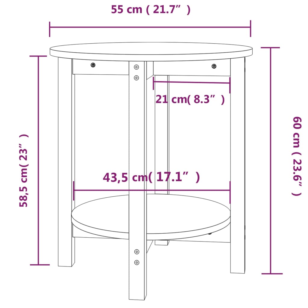 Tavolino da Salotto Nero Ø 55x60 cm in Legno Massello di Pino