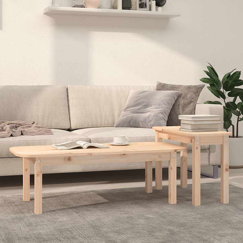 Set Tavolini da Salotto 2 pz in Legno Massello di Pino