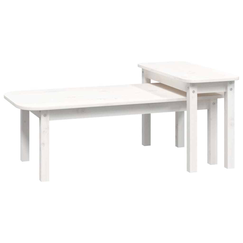 Set Tavolini da Salotto 2 pz Bianco in Legno Massello di Pino | homemem39