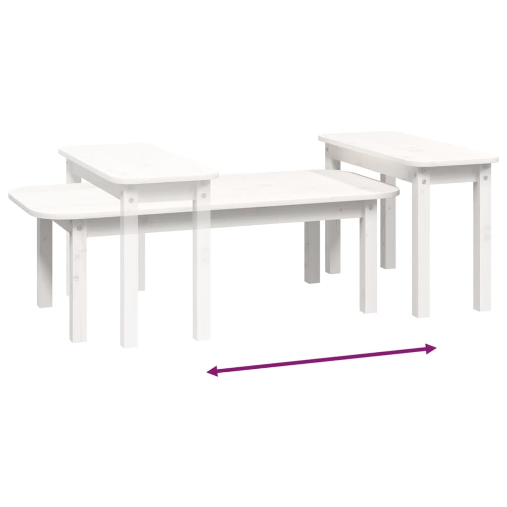 Set Tavolini da Salotto 2 pz Bianco in Legno Massello di Pino | homemem39