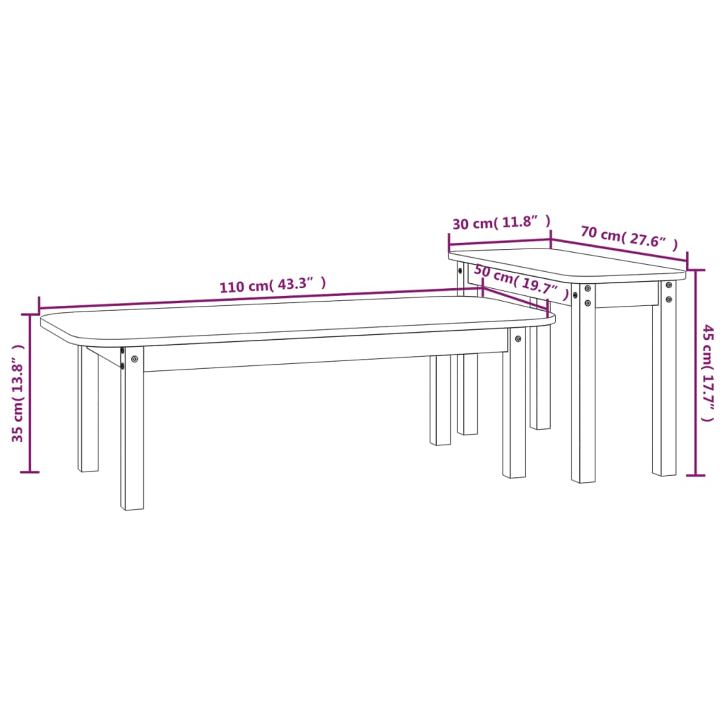 Set Tavolini da Salotto 2 pz Bianco in Legno Massello di Pino | homemem39