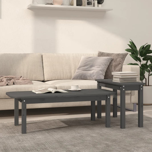 Set Tavolini da Salotto 2 pz Grigio in Legno Massello di Pino | homemem39