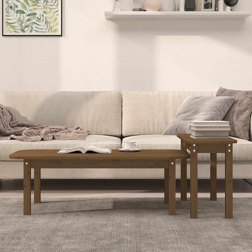 Set Tavolini da Salotto 2 pz Ambra in Legno Massello di Pino