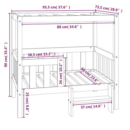 Cuccia per Cani 95,5x73,5x90 cm in Legno Massello di Pino - homemem39