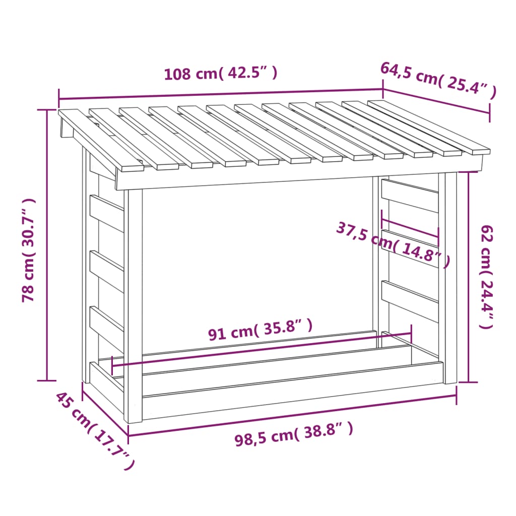 Portalegna Ambra 108x64,5x78 cm in Legno Massello di Pino