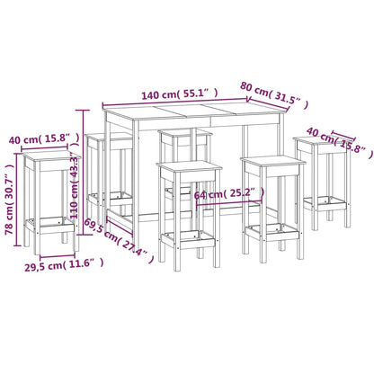 Set da Bar 7 pz in Legno Massello di Pino - homemem39