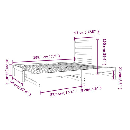 Dormeuse Estraibile Bianca 2x(90x190) cm Legno Massello di Pino