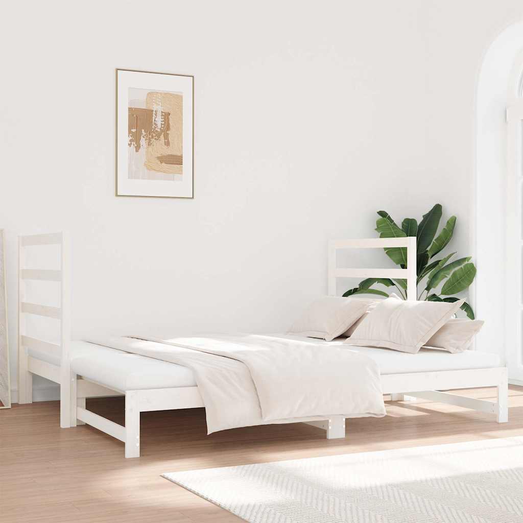 Dormeuse Estraibile Bianca 2x(90x190) cm Legno Massello di Pino