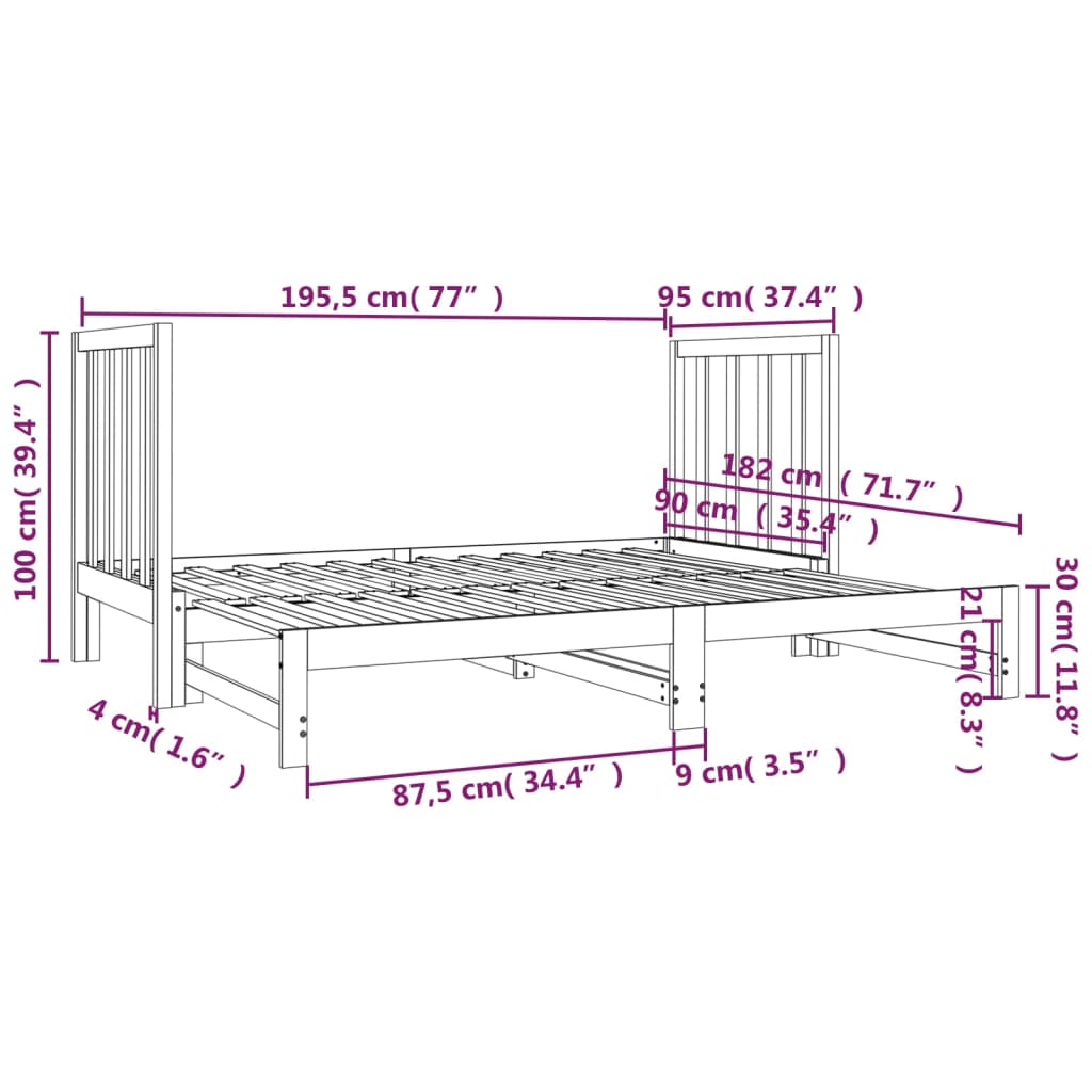 Dormeuse Estraibile Bianca 2x(90x190) cm Legno Massello di Pino | homemem39