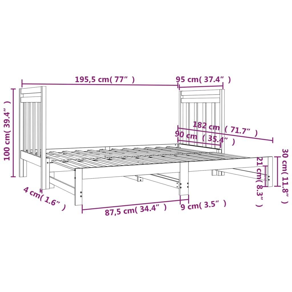 Dormeuse Estraibile 2x(90x190) cm Legno Massello di Pino | homemem39