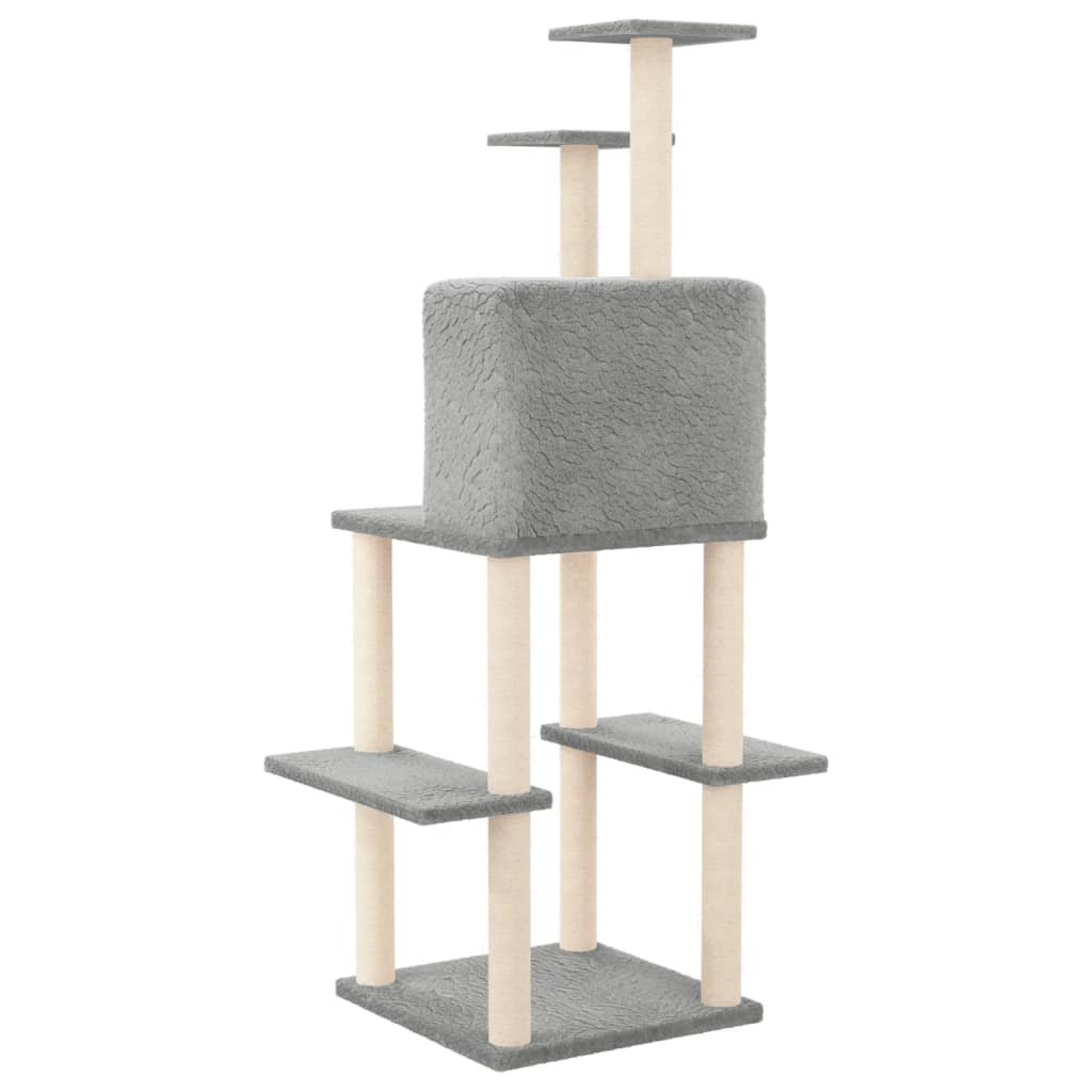 Albero per Gatti con Tiragraffi in Sisal Grigio Chiaro 144,5 cm - homemem39