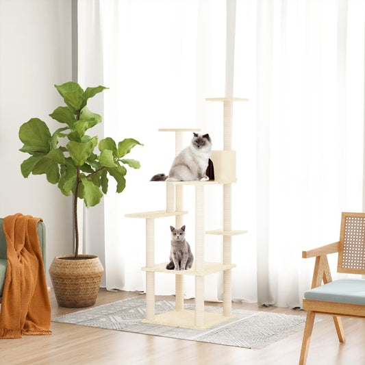 Albero per Gatti con Tiragraffi in Sisal Crema 153 cm - homemem39