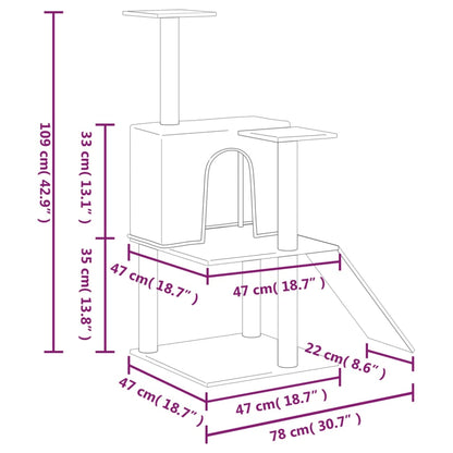 Albero per Gatti con Tiragraffi in Sisal Crema 109 cm - homemem39