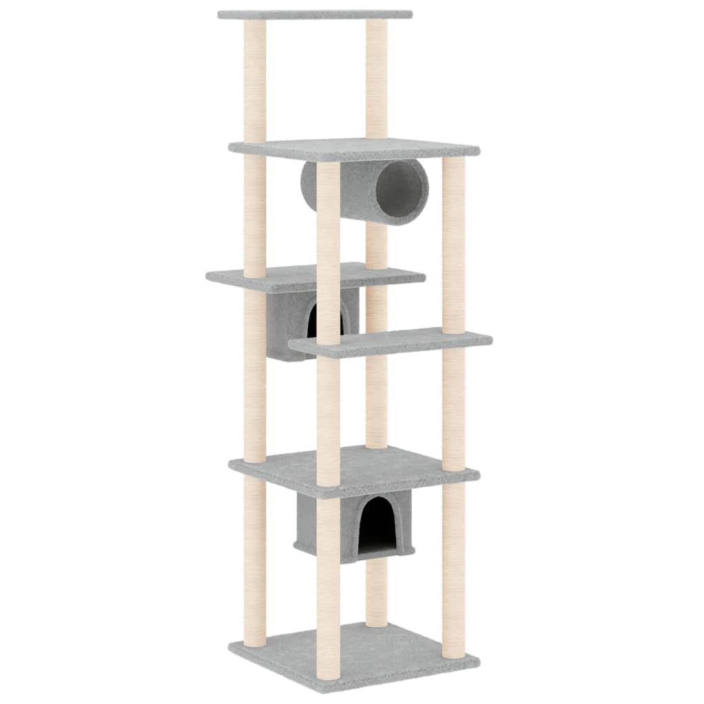 Albero per Gatti con Tiragraffi in Sisal Grigio Chiaro 169 cm | homemem39