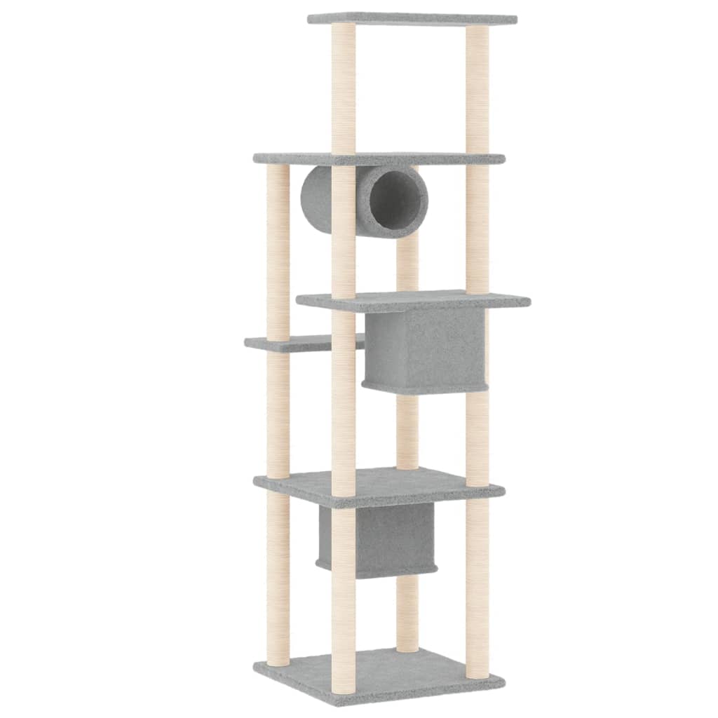 Albero per Gatti con Tiragraffi in Sisal Grigio Chiaro 169 cm | homemem39