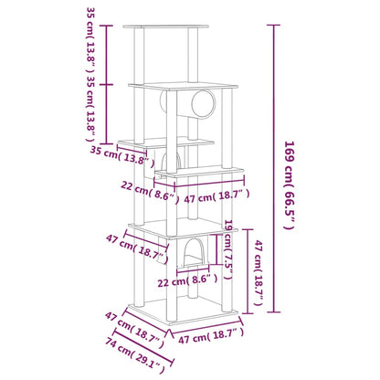 Albero per Gatti con Tiragraffi in Sisal Grigio Chiaro 169 cm | homemem39