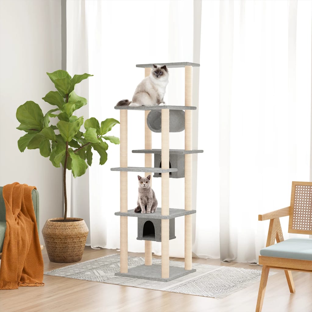 Albero per Gatti con Tiragraffi in Sisal Grigio Chiaro 169 cm | homemem39