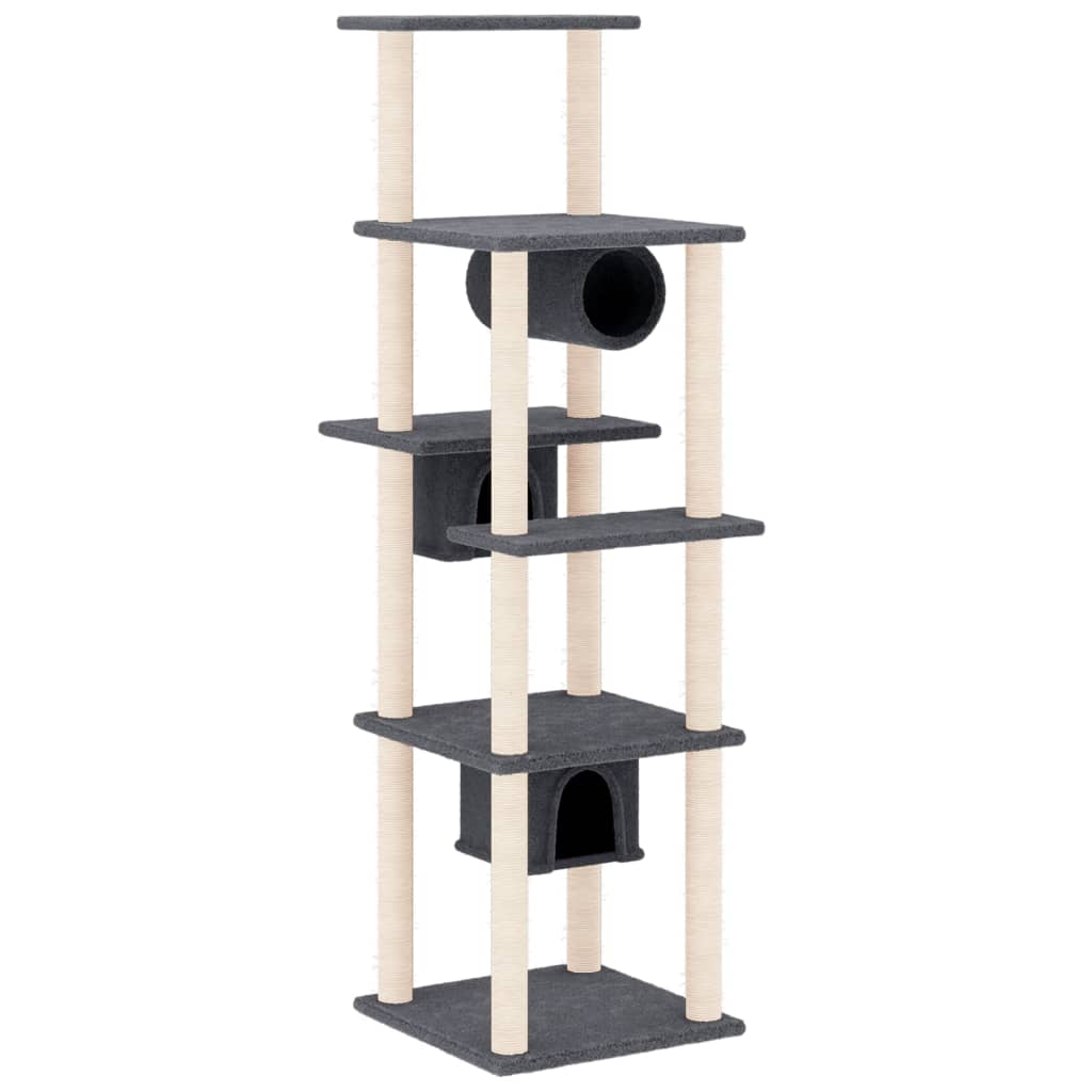 Albero per Gatti con Tiragraffi in Sisal Grigio Scuro 169 cm | homemem39
