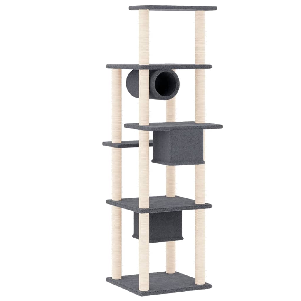 Albero per Gatti con Tiragraffi in Sisal Grigio Scuro 169 cm | homemem39
