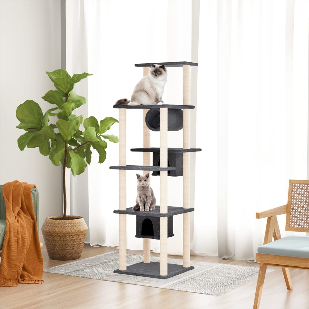 Albero per Gatti con Tiragraffi in Sisal Grigio Scuro 169 cm | homemem39