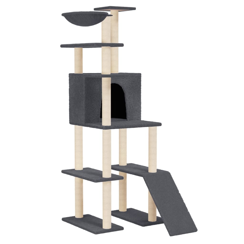 Albero per Gatti con Tiragraffi in Sisal Grigio Scuro 166 cm | homemem39