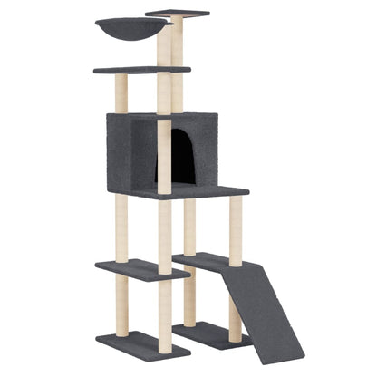 Albero per Gatti con Tiragraffi in Sisal Grigio Scuro 166 cm | homemem39