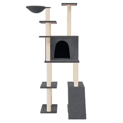 Albero per Gatti con Tiragraffi in Sisal Grigio Scuro 166 cm | homemem39