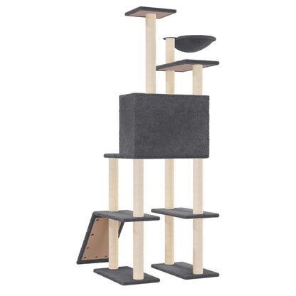 Albero per Gatti con Tiragraffi in Sisal Grigio Scuro 166 cm | homemem39