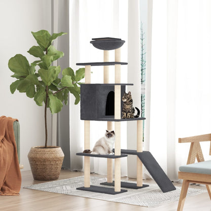 Albero per Gatti con Tiragraffi in Sisal Grigio Scuro 166 cm | homemem39