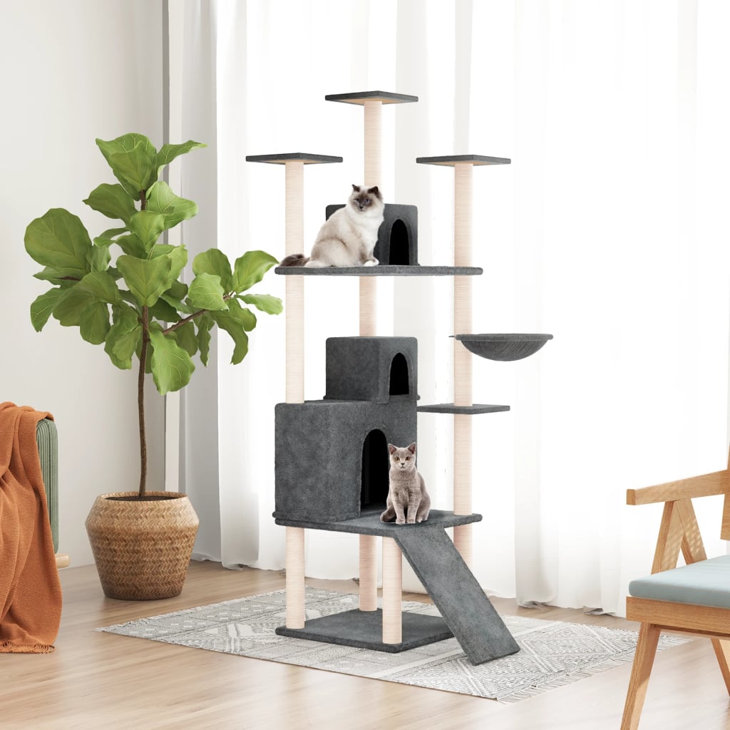 Albero per Gatti con Tiragraffi in Sisal Grigio Scuro 175 cm | homemem39
