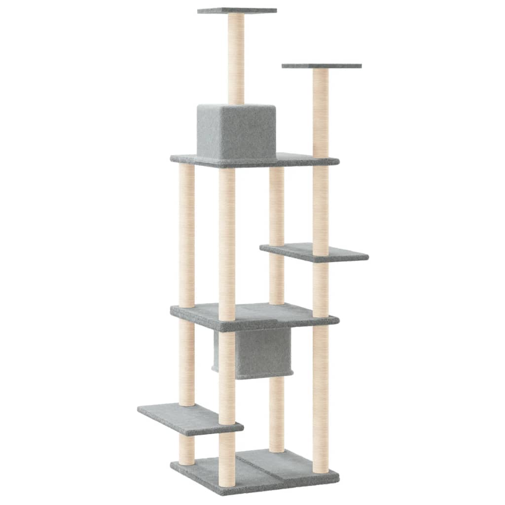 Albero per Gatti con Tiragraffi in Sisal Grigio Chiaro 176 cm - homemem39