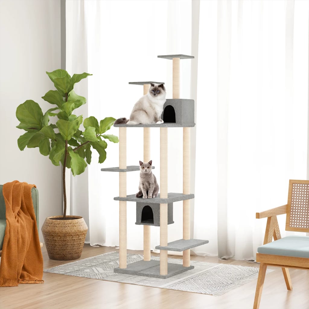 Albero per Gatti con Tiragraffi in Sisal Grigio Chiaro 176 cm - homemem39