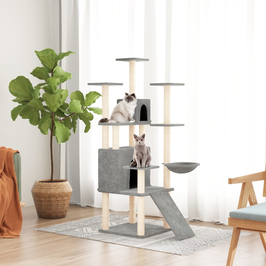 Albero per Gatti con Tiragraffi in Sisal Grigio Chiaro 154 cm - homemem39