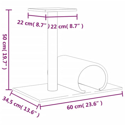 Palo Tiragraffi per Gatti con Tunnel Grigio Scuro 60x34,5x50cm