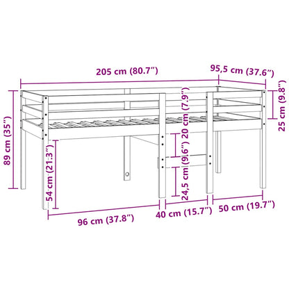 Letto a Soppalco 90x200 cm in Legno Massello di Pino | homemem39