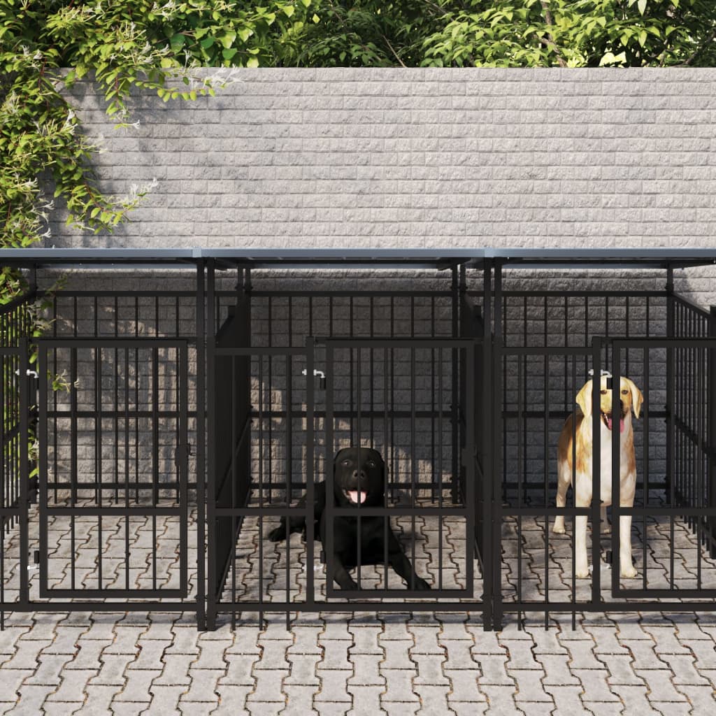 Gabbia per Cani da Esterno con Tetto in Acciaio 16,89 m² | homemem39