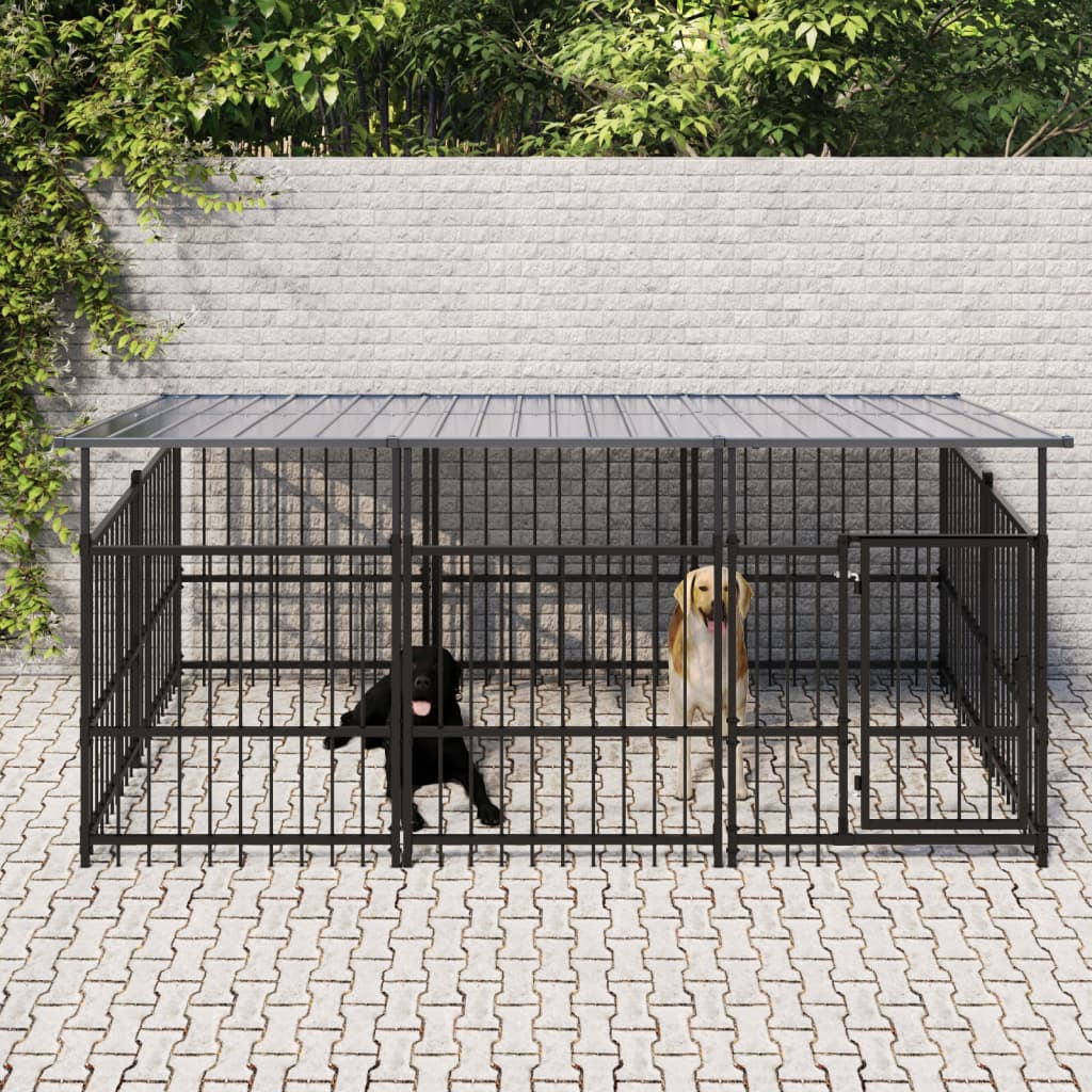 Gabbia per Cani da Esterno con Tetto in Acciaio 5,63 m² | homemem39