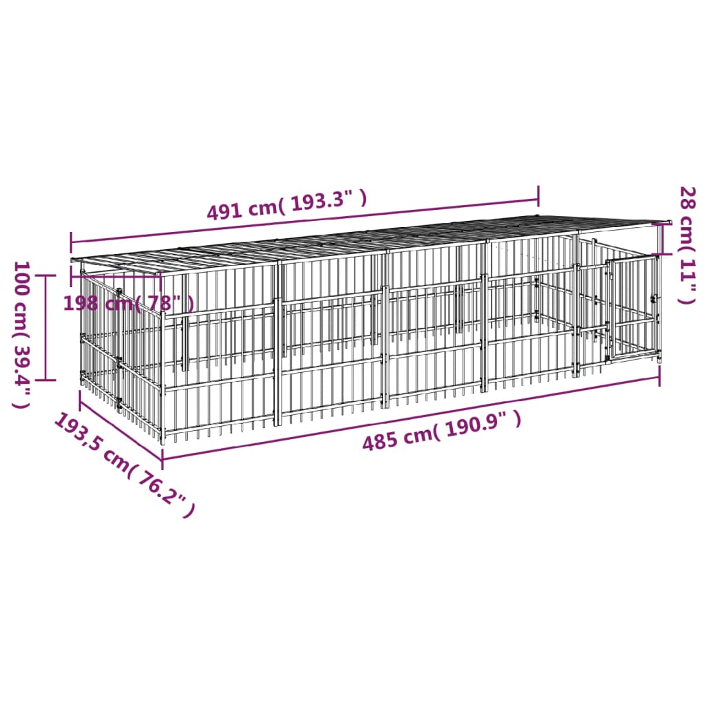 Gabbia per Cani da Esterno con Tetto in Acciaio 9,38 m² | homemem39