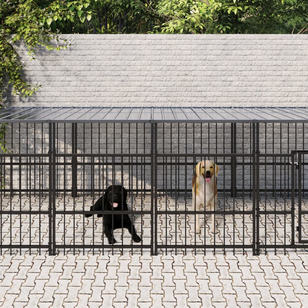 Gabbia per Cani da Esterno con Tetto in Acciaio 18,77 m² | homemem39