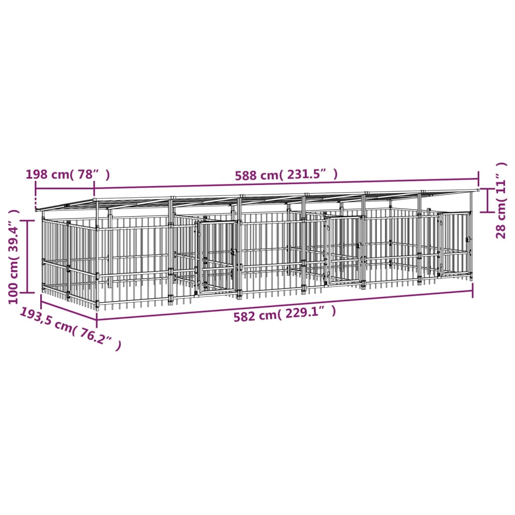 Gabbia per Cani da Esterno con Tetto in Acciaio 11,26 m² | homemem39
