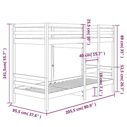 Letto a Castello Bianco 90x200 cm in Legno Massello di Pino
