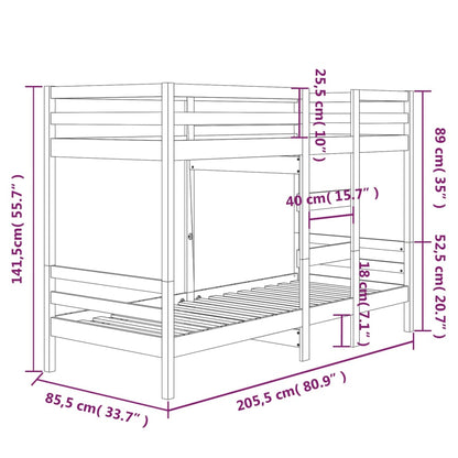 Letto a Castello Bianco 80x200 cm in Legno Massello di Pino | homemem39
